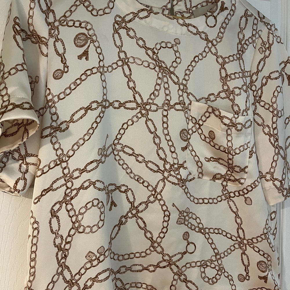 LOFT brown gold Chain charms paris box cut Blouse XS Fall 2024 Style 753395